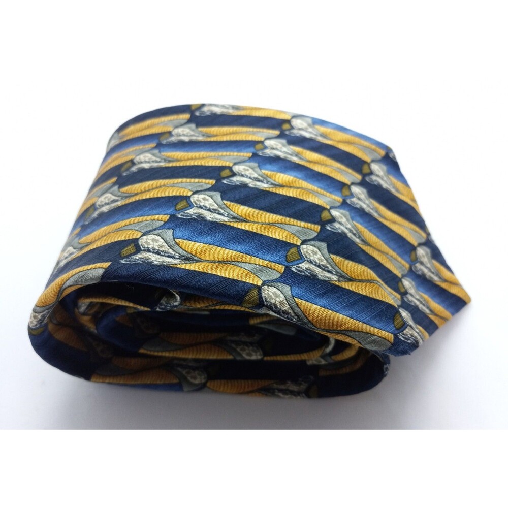 Robert Talbott Studio Silk Necktie. Blue Gray & Yellow Men's Tie.  59" x 3.75"